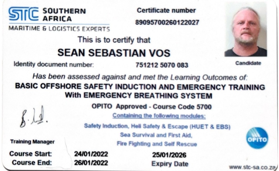 Certificate: Offshore Survival Training